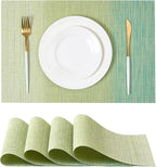 Leetaltree Gradient Green Woven Placemats Set of 4 - Heat Resistant Non-Slip Place mats for Dining Table, Washable Durable PVC Vinyl Woven Table Mats(Gradient Green, 4)