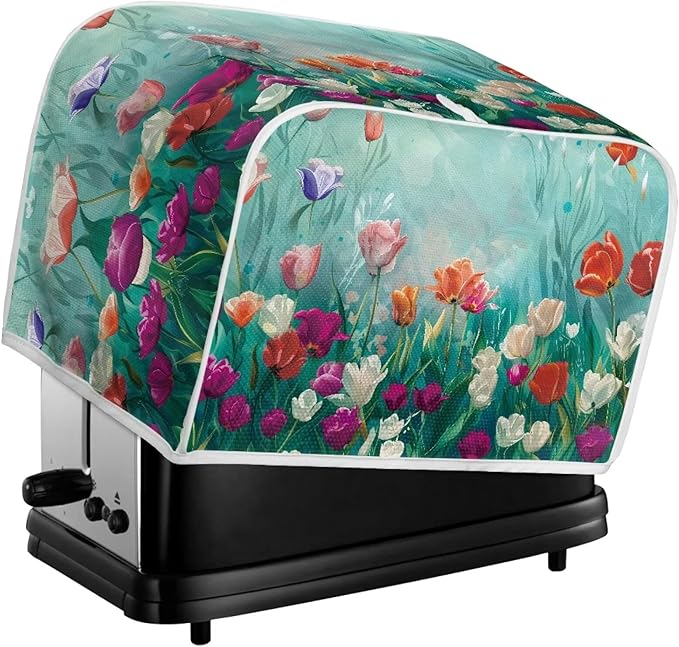 JEOCODY Colorful Flower Toaster Covers Dustproof Toaster Bread Maker Cover Fits for Most Standard 2 Slice Toasters, Universal Size Microwave Oven Dustproof Cover Women Gift