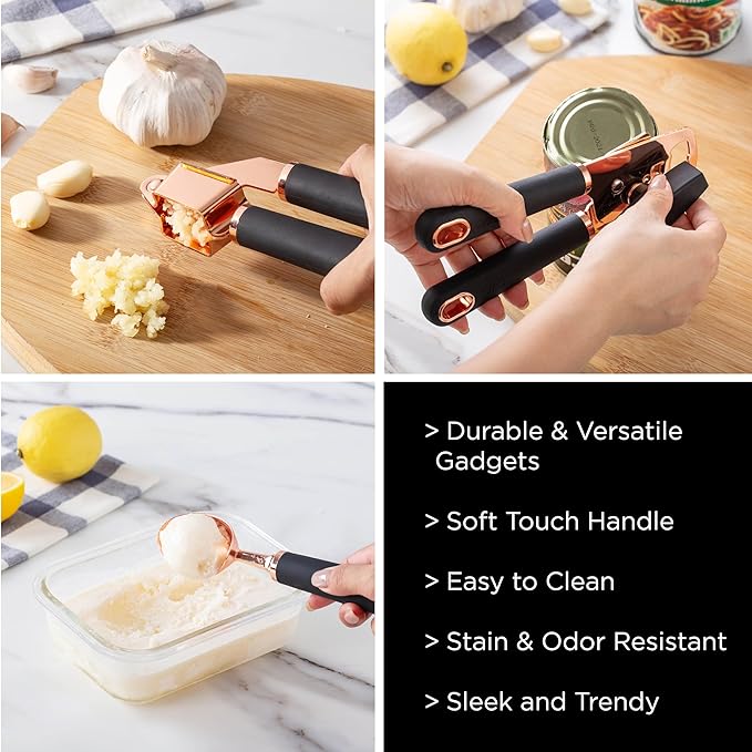 COOK WITH COLOR Kitchen Gadget Set Copper Plated Stainless Steel Utensils with Soft Touch Handles, Copper Black, 7 Pieces