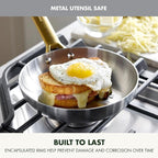 GreenPan Stainless Steel Tri-Ply Reserve 8” Frying Pan Skillet, Multiclad Cookware, Induction, Oven & Broiler Safe to 600°F, Heat Responsive Core, Dishwasher Safe, Gold Handle