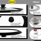 Anaeat Silicone Universal Lid for Pots, Pans and Skillets - Tempered Glass Covered with Heat Resistant Silicone Rim Fits 10", 11" and 12" Diameter Cookware -Easy to Use Replacement Frying Pan Cover