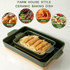 Ceramic Baking Casserole Dish with Handles, Large 9x13 inch Pan and Middle Baking Pan - Porcelain Serving Bakeware Set (Forest Green)