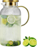 Buaic Glass Pitcher with Lid, 84oz/2.5 Liter Classic Vertical Stripes Water Pitcher,Glass Water Carafe for Cold Brew, Coffee, Lemonade, Iced Sun Tea,Beverage, Milk, Heat Resistant