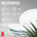 Red Co. Set of 4 Enamelware Metal Classic 13" Serving Oval Tray Platter, Solid White/Teal Rim