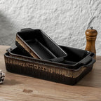 KOOV Bakeware Set, Ceramic Baking Dish, Rectangular Baking Pans Set, Casserole Dish for Cooking, Cake Dinner, Kitchen 9 x 13 Inches, 3-Piece, Stripe Series (Rough Black)