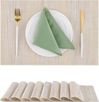 Leetaltree Lightsteel Beige with Yellow Placemats Set of 8 - Heat Resistant Non-Slip Place mats for Dining Table, Washable Durable PVC Vinyl Woven Table Mats (Lightsteel Beige with Yellow, 8)