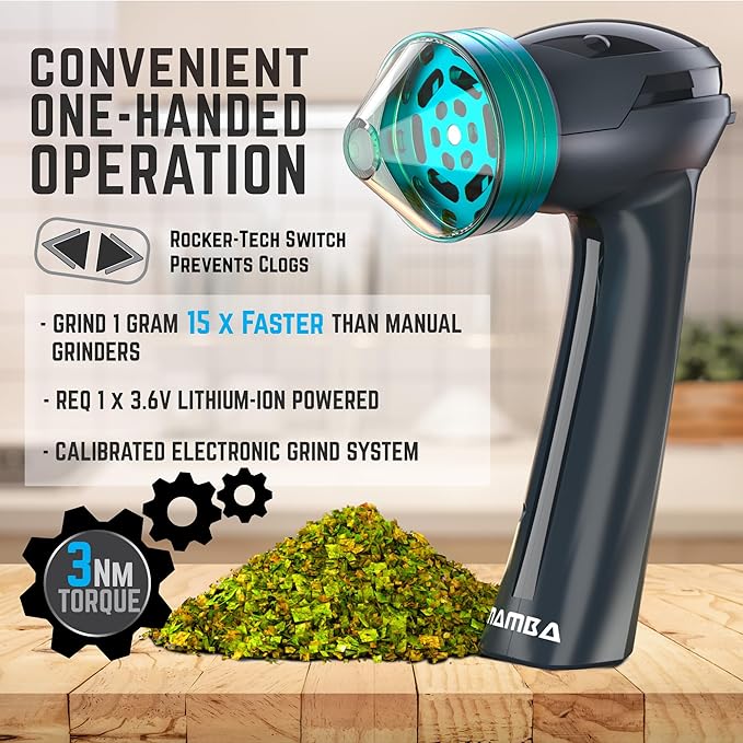 Mamba Electric Grinders – USB Rechargeable Spice & Herb Grinder, 1g Portable Metal Grinder for Herbs, Quick & Easy-to-Use Spice Mill for Kitchen