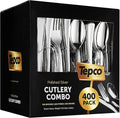 400 Plastic Silverware Set - Silver Cutlery Set - Disposable Flatware Set - 200 Forks - 100 Spoons - 100 Knives - Heavy Duty - Party Bulk