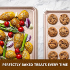 Wildone 2 Pack Half Sheet Baking Pans, Honeycomb Embossed Nonstick Baking Sheet 17.5x12 In, Thicker Carbon Steel Cookie Sheet, Even Heating & Warp Resistant, Rose Gold