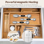 Magnetic Measuring Spoons Set of 8 | Heavy Duty 304 Stainless Steel, Triple Measurement Markings, Strong N52 Magnets, Easy to Clean, Space-Saving with Leveler Included (Black)