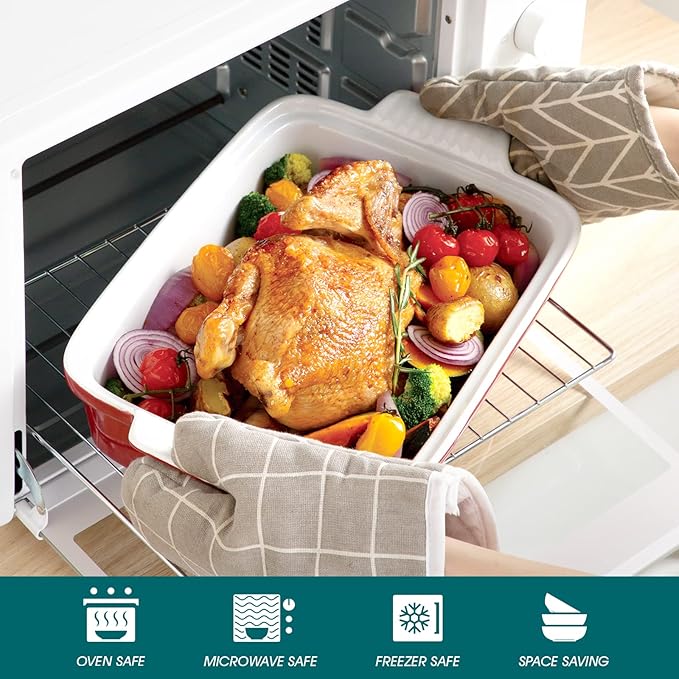 vancasso Blossom Casserole Dish With Lid, 3.8 Quart Casserole Dish for Oven, 9x13 Baking Pan with Handles, Large Casserole Baking Dish Lasagna Pan with Lid, Microwave, Dishwasher Safe, Red