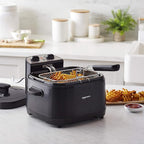 Amazon Basics 2.1-Qt (2.0L) Electric Deep Fryer with 8-Cup Oil Capacity, Adjustable Temperature Control, Timer, Easy Draining Removable Basket, Viewing Window, 1500W, Black