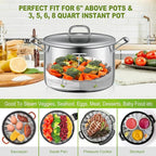 Pavsrmy Steamer Basket, 3rd Generation Stainless Steel Vegetable Steamer with Extendable Handle for Cooking Food, Folding & Expandable Veggie Steam Insert, Fit Various Size Instant Pot (5.5" to 9")