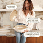 Cravings by Chrissy Teigen The Perfect Pan 5.3 Qt Dutch Oven Pot with Lid, Nonstick Lightweight Aluminum Everyday Pot with Steamer/Strainer Insert, Oven & Stovetop Safe (White)