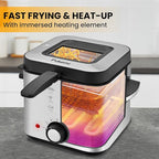 PUKOMC Electric Deep Fryer, 1.5 Liters/1.6 Qt. Oil Capacity, Small Deep Fryer with Basket for Home Use, Cool Touch Sides Easy to Clean, Nonstick Basket