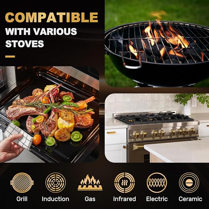 Universal Square Carbon Steel Griddle for Gas/Electric Stove Induction Cooktop and Oven, Thick Heavy-duty Carbon Steel, Vegetable Oil Pre-seasoned Nitrided Coating Process