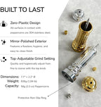 Metal Pepper Grinder with Stainless Steel Core, Heavy Duty High Output Pepper Mill with Adjustable Coarseness, All-Metal Construction, Refillable (Silver)