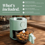 COOK WITH COLOR Colorful 1200W 4Qt Air Fryer: Glass Basket, Dishwasher Safe, 60min Timer, 6 Presets, Temp Control 175F-400F, 4 QT, Dark Sage