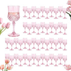 Plastic Wine Glasses, Plastic Goblets Vintage Style Cordial Unbreakable Drinking Glasses， Reusable Drinkware for Wedding Reception, Grand Event Party Supplies, Mother's Day(48, Pink)