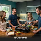 OVENTE Smokeless Indoor Grill, 1500W Electric Portable Korean BBQ Grill with One-Touch Control, LED Smart Display, Tempered Glass Lid, Two Removable Non-Stick and Dishwasher Safe Plates, Black SGR85B
