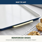 GreenPan Bakeware 13"x18" Half Baking Sheet Pan, Ceramic Nonstick Baking Pan, PFAS & BPA Free, Gold Handles, Durable Steel, Versatile & Space Saving Ovenware, Freezer to Oven Dish, Oxford Blue