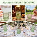 24 Pack Plastic Stemless Wine Glasses,12oz Unbreakable Vintage Elegant Drinking Glass Set,Reusable Fancy Cocktail Cups for Party, Wedding, and Bulk Events (24, 12oz-Sage Green)