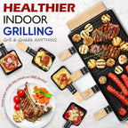 Raclette Table Grill, CUSIMAX Electric Indoor Grill, Korean BBQ Grill with Removable 2 in 1 Non-Stick Grill Plate, 8 Cheese Pans & Wooden Spatulas, Ideal for Parties, Wooden Base New Model