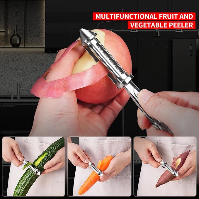 MAD SHARK Vegetable Peeler, Potato Peelers, I-Shaped Ultra Sharp Stainless Steel Blades Peelers, Orange Peeler for Kitchen, Veggie, Fruit, Garlic, Carrot, Apple Peeling 2pcs