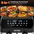 OSTBA 9.5QT Double Air Fryer, 1700W Dual Air Fryer with 2 Independent 4.25QT Stainless Steel Baskets, Digital Touchscreen, Sync Finish, 8 Presets, Auto Shutoff, Nonstick Dishwasher Safe