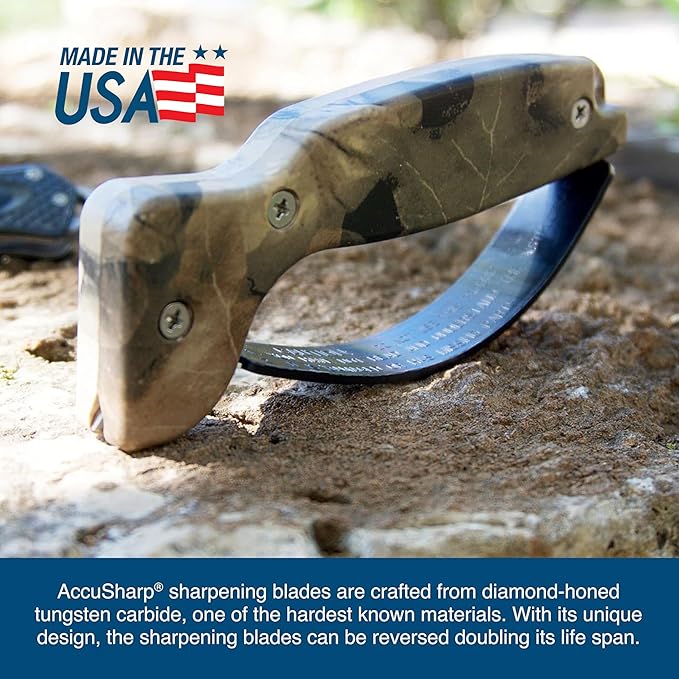 AccuSharp Knife Sharpener, Ergonomic Comfortable Handle, Compact & Easy to Use, Restore and Hone Straight & Serrated Knives, Camo