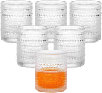 Moretoes Cocktail Glasses10 OZ Hobnail Drinking Glasses Set of 6, Vintage Whiskey Glassware, Textured Glass Cups Bubble Glasses Water Glasses Old Fashion Jupiter Glasses Set (Clear)