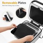 Sunvivi Indoor Grill, 1300W Smokeless Grill Indoor with Auto-Lift, Electric Griddle Nonstick with Removable Plates, Independent Upper Heating, Smart Time & Temperature Control, Easy to Clean and Store