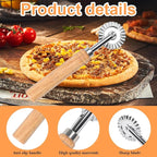Pastry Wheel Cutter, Stainless Steel Ravioli Cutter, Fluted Pastry Wheel with Long Wooden Handle for Home Making Pasta Pizza Ravioli Cookie Tools