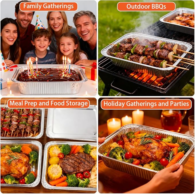 (26 Pack) Disposable 9x13 Aluminum Foil Pans with Lids, Half Size Aluminum Foil Heavy Duty Deep Steam Pans for Roasting Turkey, Cooking, Prepping- Thanksgiving, Christmas, Parties
