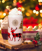 ANOTION Christmas Cups, 18oz Christmas Coffee Mugs Glass Cups with Lid and Straw Colorful Xmas Tree Tumbler Drinking Glasses Glassware Drinkware Cookie Jar Home Decoration Gifts for Women Kids Men