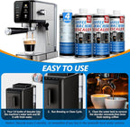 4 Pack Coffee Machine Descaler Cleaner -16 Uses,Descaling Solution for Nespresso Breville Keurig Jura &Delonghi - Coffee Machine Cleaners For All Coffee Makers & Espresso Machines,Glass Pot Cleaner