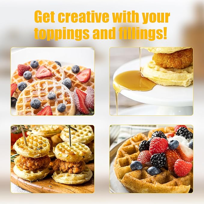 OSTBA Mini Waffle Maker: 750W Powerful Heating, Cooks 8 Waffles at Once, Fast & Even Cooking, Non-Stick & Easy Clean, Compact & Portable for Family Breakfast
