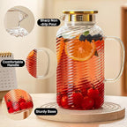 Buaic 2 PACK Glass Pitcher with Lid, 68 oz/ 2 Liter Spiral Pattern Water Pitcher,Glass Water Carafe for Cold Brew, Coffee, Lemonade, Iced Sun Tea,Beverage, Milk, Heat Resistant