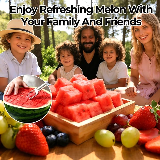 2-in-1 Stainless Steel Fruit Cutter, 2026 New Upgrade Dual Head Watermelon Fork Slicer Cutter Tool, Summer Watermelon Fruit Cutting Home Kitchen Gadgets (1PCS)