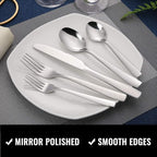 Hiware 24-Piece Silverware Set with Steak Knives, Stainless Steel Flatware Cutlery, Mirror Polished Flatware Serving Utensils Set for 4, Includes Forks Spoons Knives Silverware, Dishwasher Safe