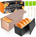 2Pack Pullman Loaf Pans with Lids – 2.2 LB & 1 LB Dough Capacity, Non-Stick Carbon Steel Bread Pans for Homemade Sandwich and Sourdough Bread, Corrugated Toast Mold
