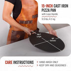Victoria 15-Inch Cast Iron Tawa Dosa Pan, Pizza Pan with a Loop Handle, Crepe Tawa Preseasoned with Flaxseed Oil, Made in Colombia