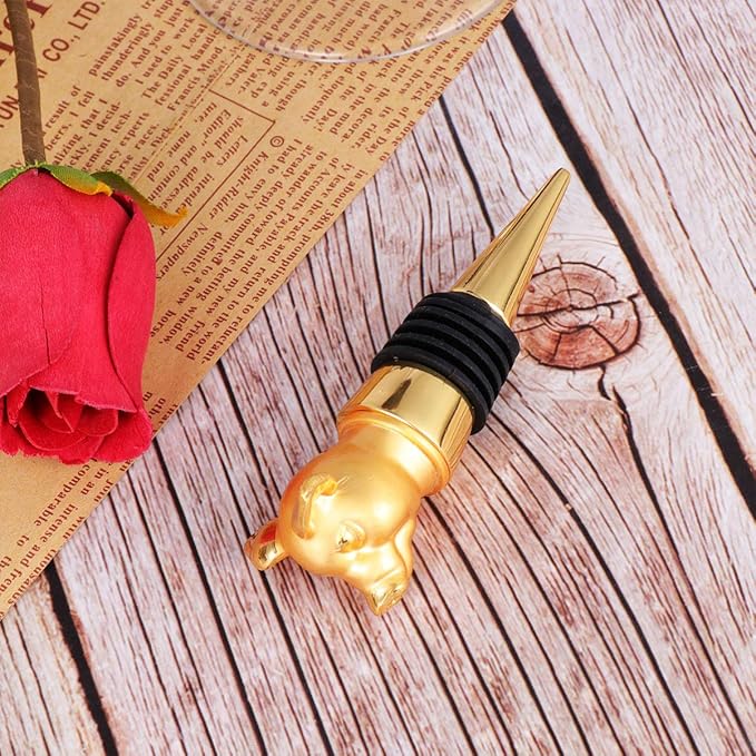 Hemoton Pig Wine Stopper Creative Animal Design Food Grade Alloy Bottle Plug for Wine Beer Vinegar Bottles Perfect for Bar Party Kitchen Use
