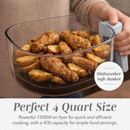 COOK WITH COLOR Colorful 1200W 4Qt Air Fryer: Glass Basket, Dishwasher Safe, 60min Timer, 6 Presets, Temp Control 175F-400F, 4 QT, Linen White