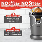 Gourmia Automatic Citrus Juicer - 17 oz Capacity, One-Touch Operation, Universal Cone, Anti-Drip Spout, Dishwasher-Safe Accessories, Compact Quiet 60W Motor