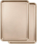 Wildone Baking Sheet Pan Set, Honeycomb Embossed Nonstick Baking Sheet 15x10 In, Thicker Carbon Steel Cookie Sheet, Even Heating Jelly Roll Pan, Champagne Gold, 2 Pack