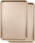 Wildone 2 Pack Half Sheet Baking Pans, Honeycomb Embossed Nonstick Baking Sheet 17.5x12 In, Thicker Carbon Steel Cookie Sheet, Even Heating & Warp Resistant, Champagne Gold