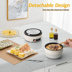 HYTRIC Electric Cooker, 2L Portable Electric Cooker with Foldable Handle, Non-Stick Electric Cooker with Dual Power Control for Camp, Dorm, Multi-Function Ramen Cooker for Oatmeal, Steak, Pasta,