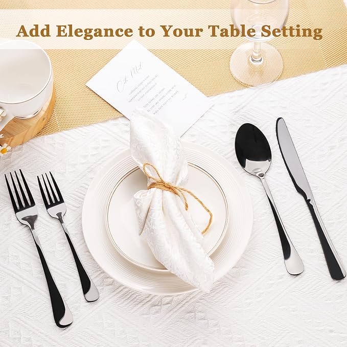 Astercook 24-Piece Black Silverware Set with Steak Knives Flatware Set for 4 Food-Grade Stainless Steel Cutlery Set Mirror Polished Utensils Set Include Spoons and Forks for Home Kitchen Restaurant