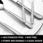 49-Piece Hammered Silverware Set with Organizer, Food-Grade Stainless Steel Flatware for 8, Cutlery Utensil Sets with Steak Knives, Rust-proof, Mirror Polished, Dishwasher Safe, Round Hammered
